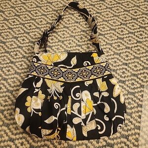 Vera Bradley Hannah Small Mini-Pleated Handbag Purse Yellow Bird Black